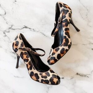 Dolce & Gabbana Womens Leopard Calf Hair Peep Toe Heels
